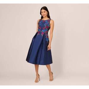 Adrianna Papell Blue Floral Midi Dress